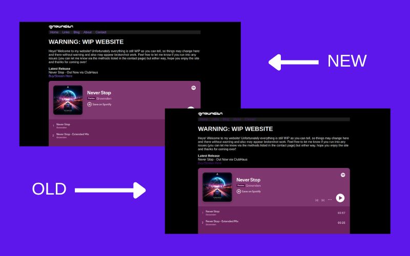Comparison between the old version of the website and the new.